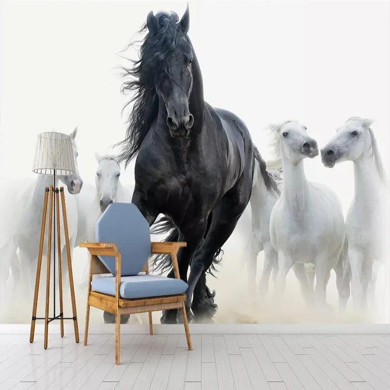 Papier peint cheval noir et blanc