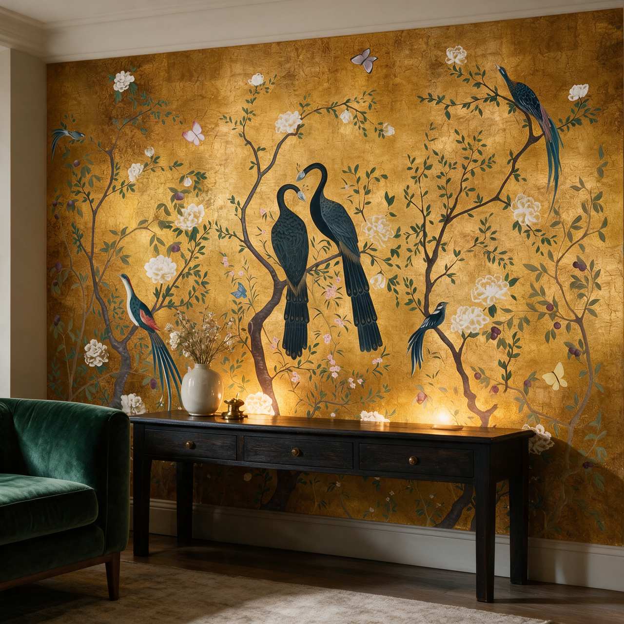 papier-peint-chinoiserie-paon-fond-jaune-photo-ambiance-2