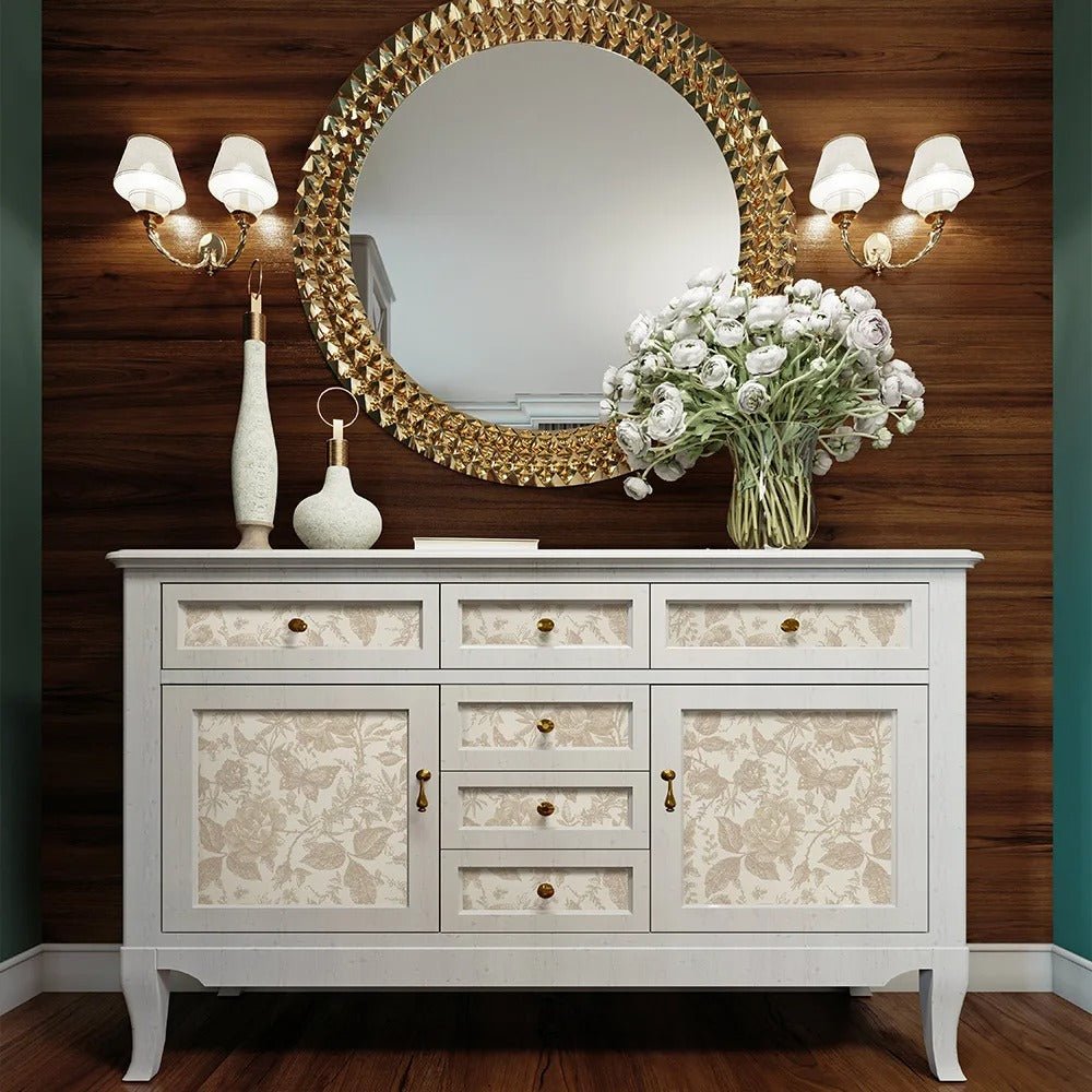 Papier peint fleuri beige