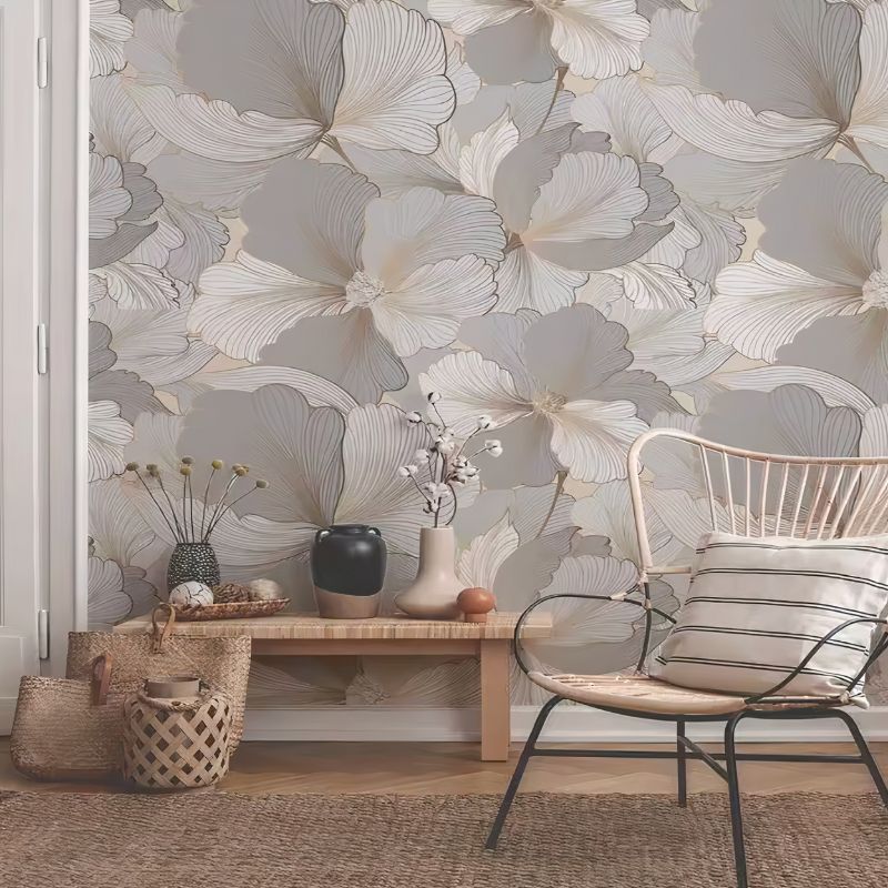 Papier peint ginkgo noir et blanc