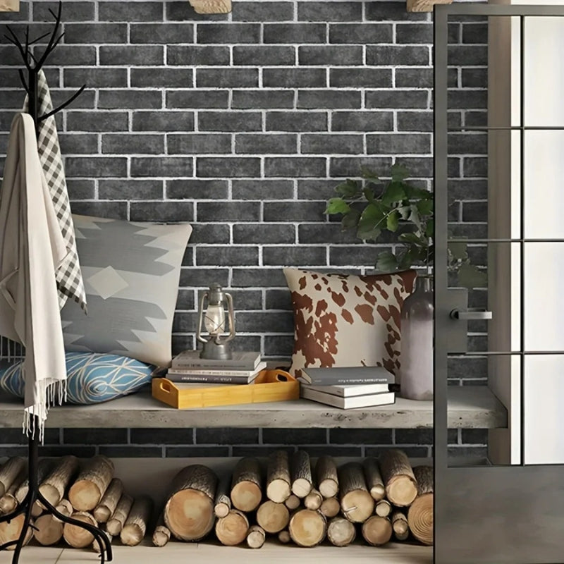 Papier peint brique gris anthracite