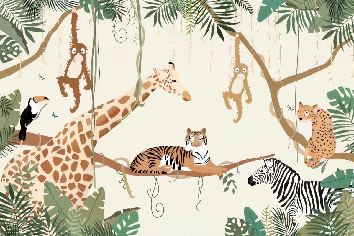 Papier Peint Jungle chambre Bébé motif panoramique tapisserie