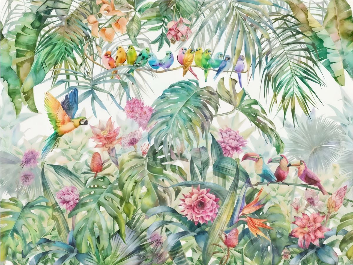 motif Papier Peint Jungle avec Oiseaux