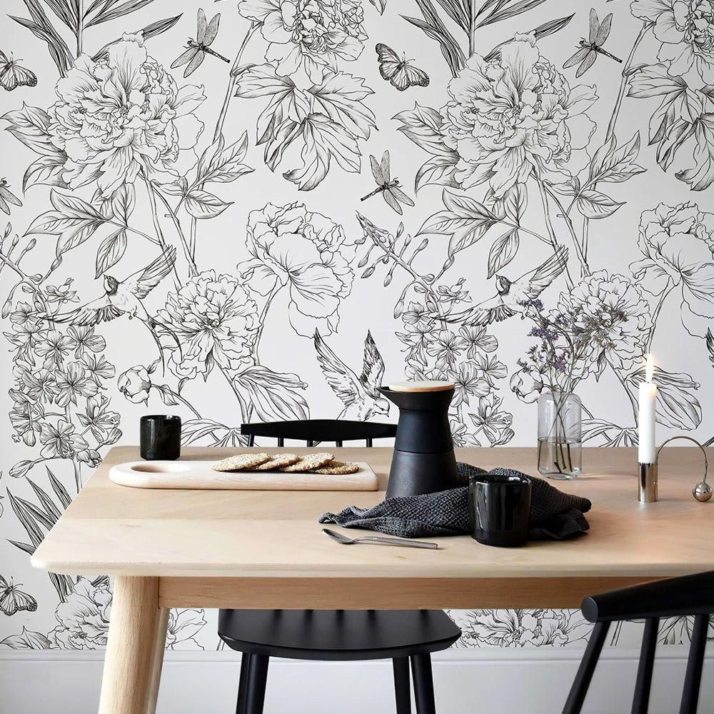 Papier Peint Oiseaux Noir Et Blanc