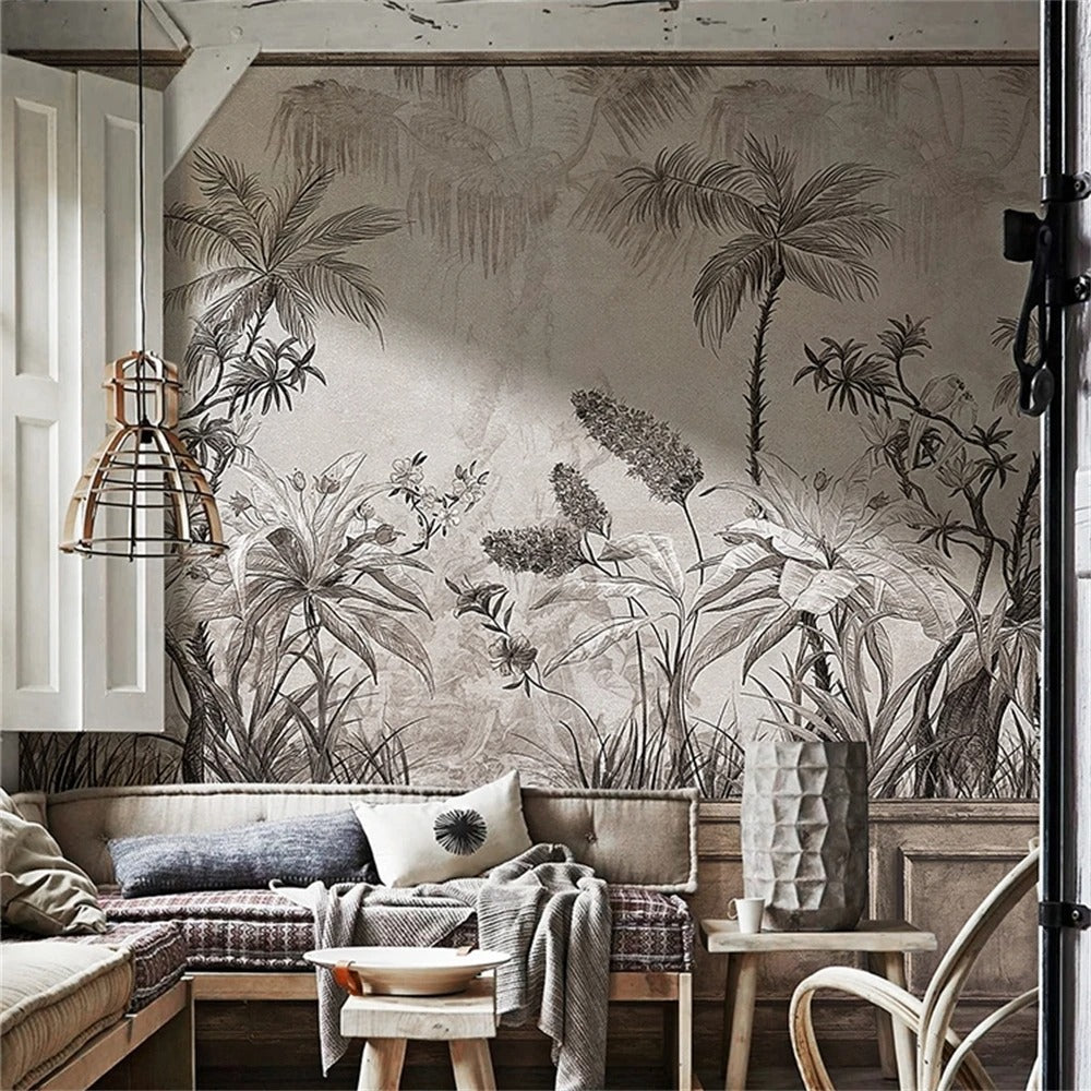 Papier Peint Palmier Gris