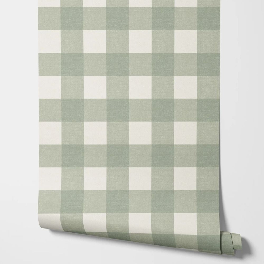 Papier peint vichy vert sauge