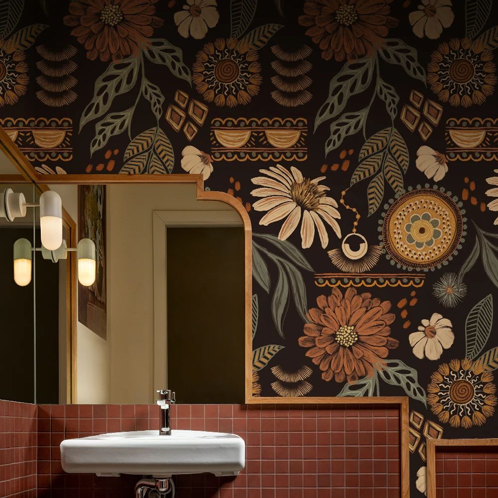 papier peint fleur marron vintage bath