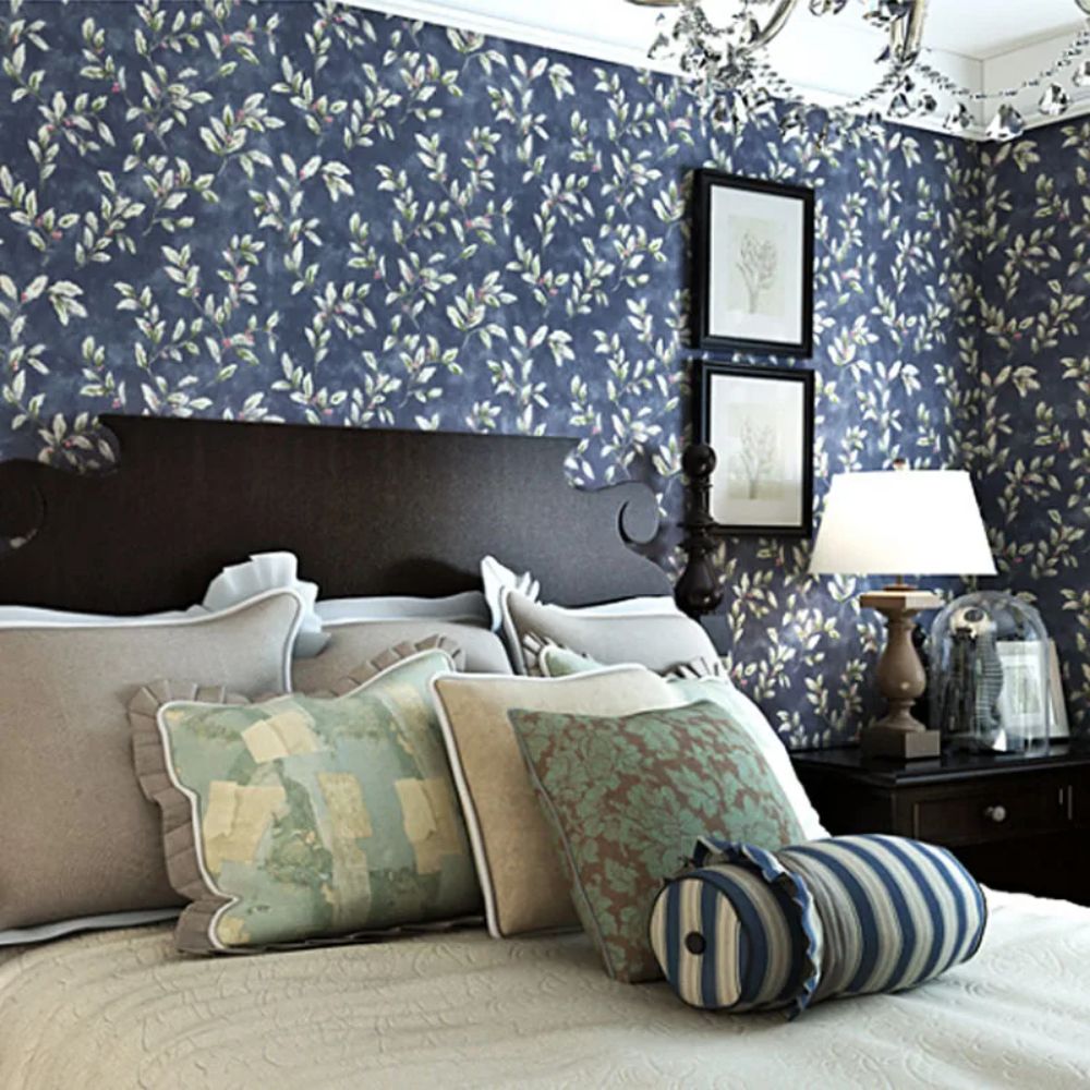 papier peint fleur vintage bleu hippy bedroom