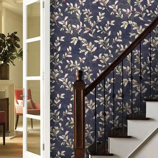 papier peint fleur vintage bleu hippy escalier