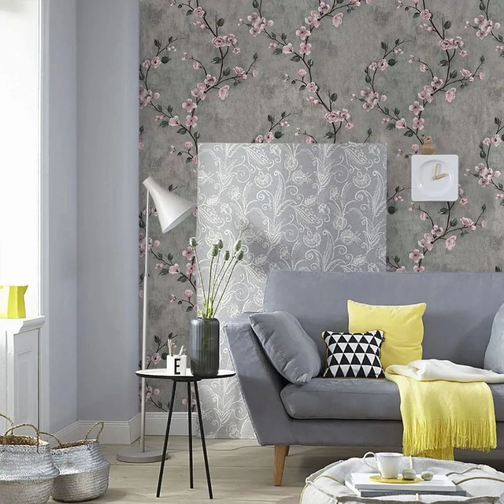 papier peint fleur vintage noir blanc gris