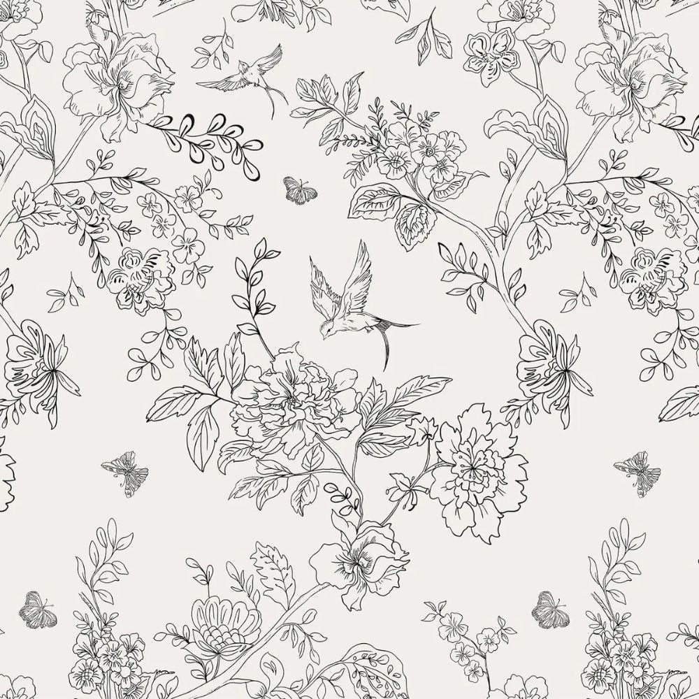 papier peint fleurs vintage noir et blanc motif