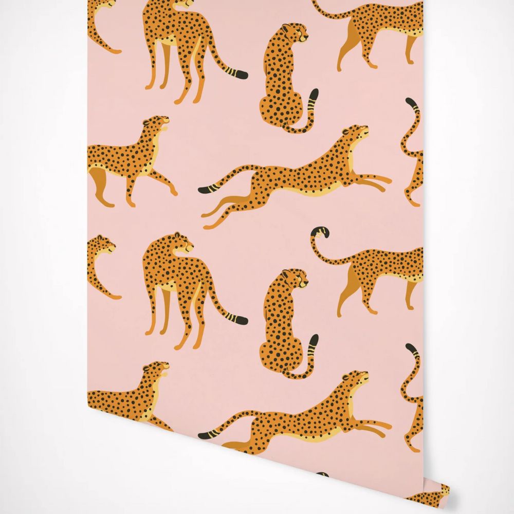 papier peint motif léopard rose fond rose motif