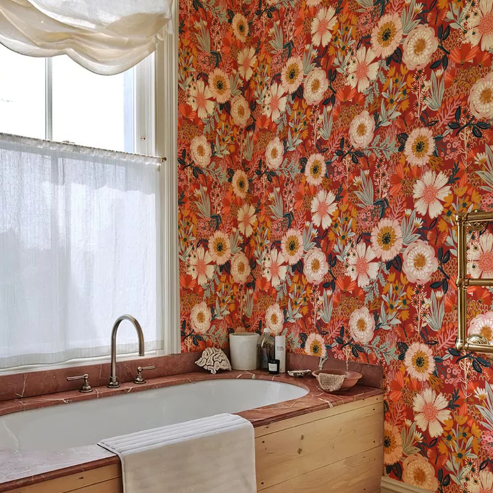 papier peint vintage fleurs orange bath