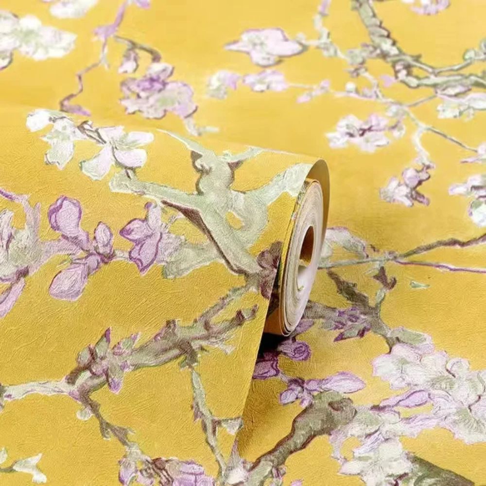 papier peint vintage jaune fleurs motif