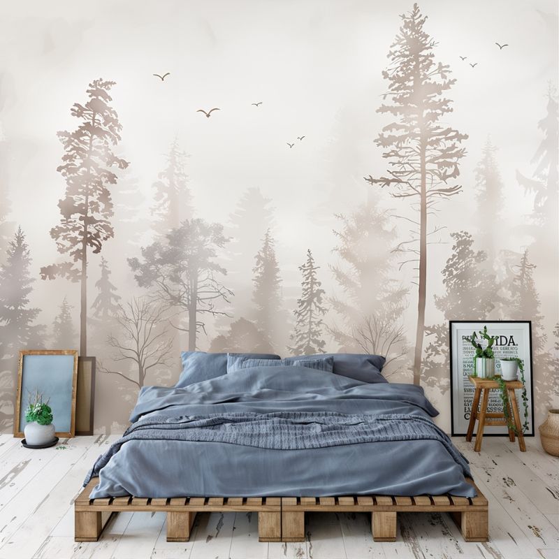 Tête de lit papier peint arbre