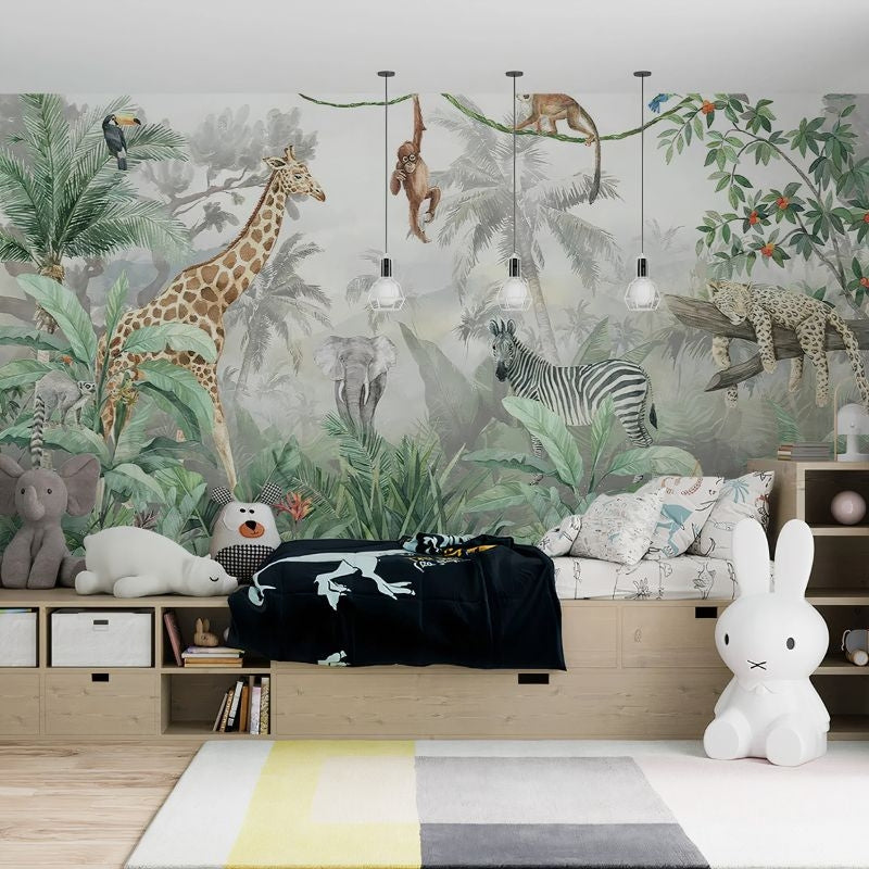 papier peint jungle avec animaux
