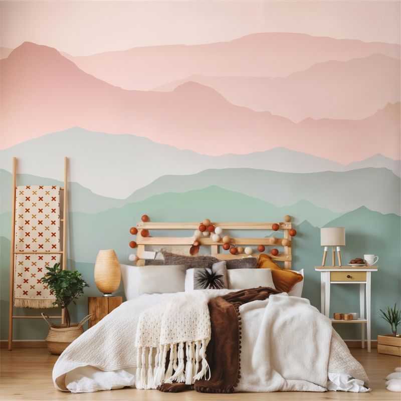 tête de lit en papier peint motif montagne