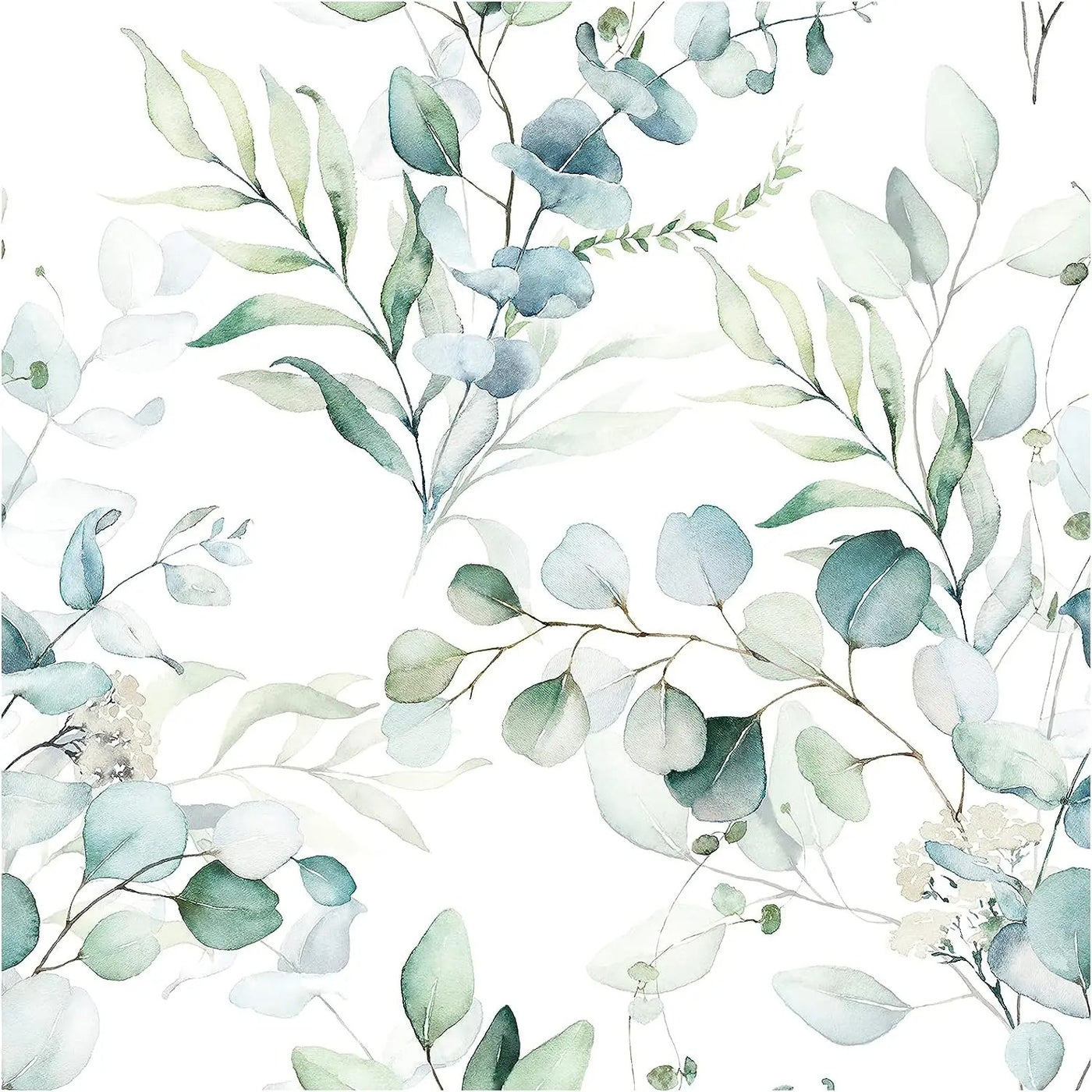 Papier Peint Feuillage Vert et Blanc