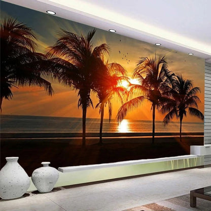 Papier Peint Coucher de Soleil Palmier