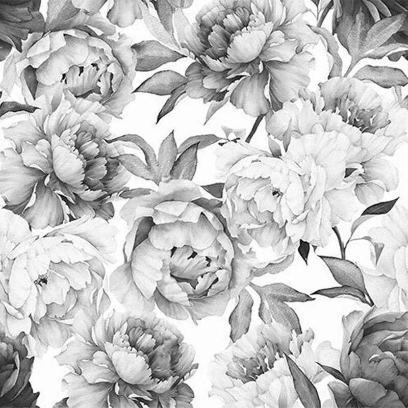 Papier Peint Pivoine Noir Et Blanc