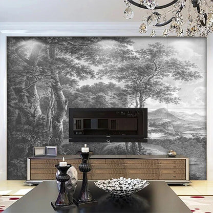 Papier Peint Arbre Noir Et Blanc