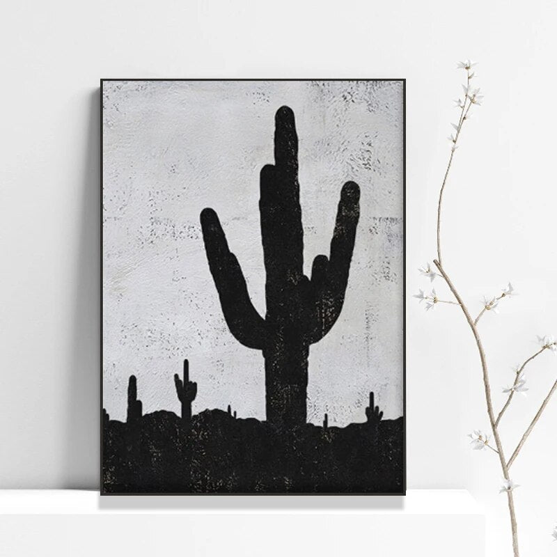 Papier Peint Cactus Noir Et Blanc