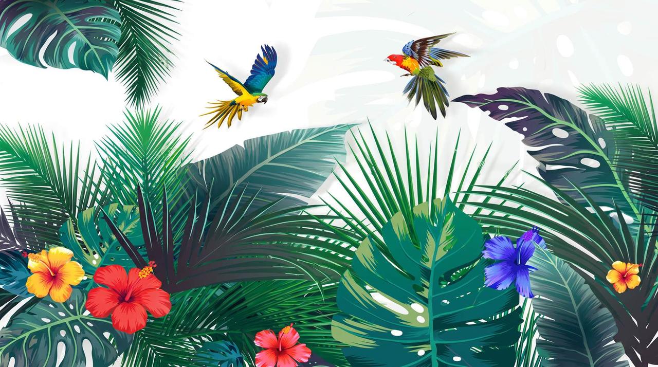 Papier peint 3D jungle avec perroquet
