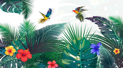 Papier peint 3D jungle avec perroquet