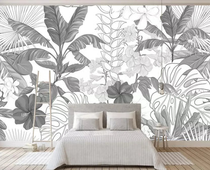 Papier Peint Foret Tropicale Noir Et Blanc