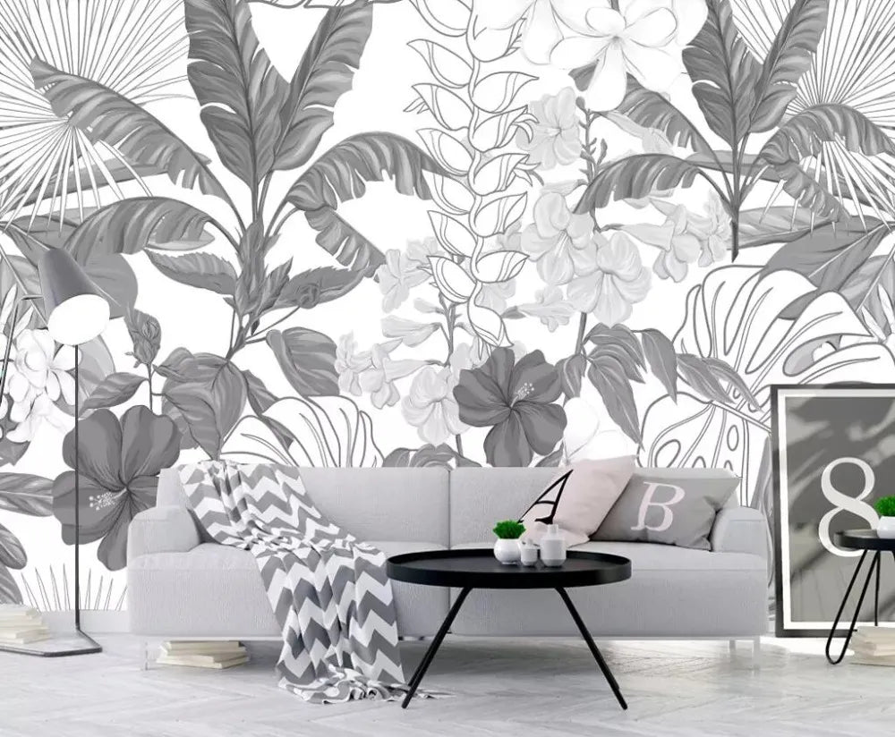 Papier Peint Foret Tropicale Noir Et Blanc