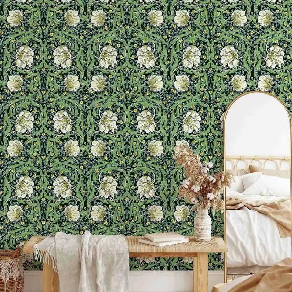 Papier peint botanique anglais William Morris feuillage vert