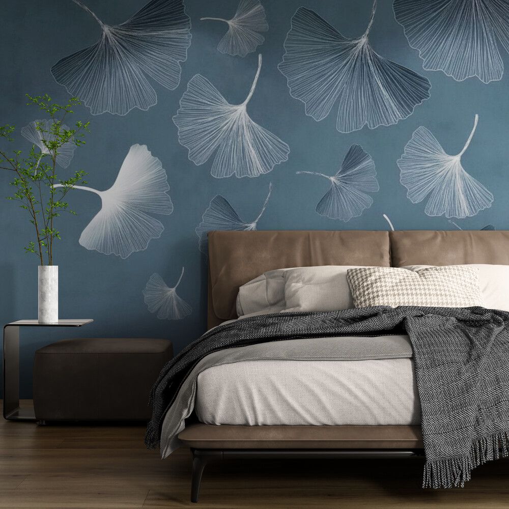 Papier-peint-ginkgo-bleu