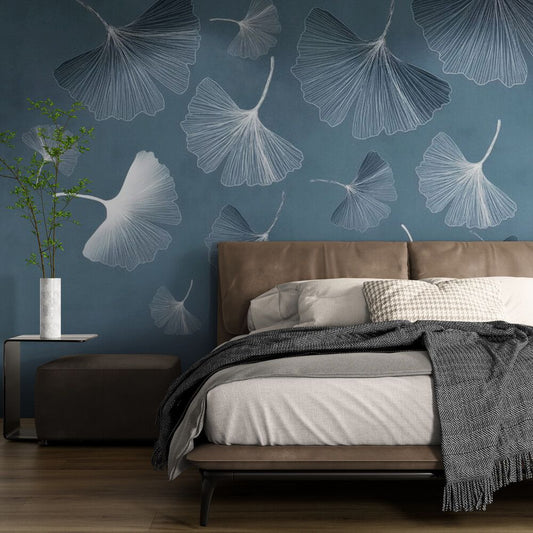 Papier-peint-ginkgo-bleu