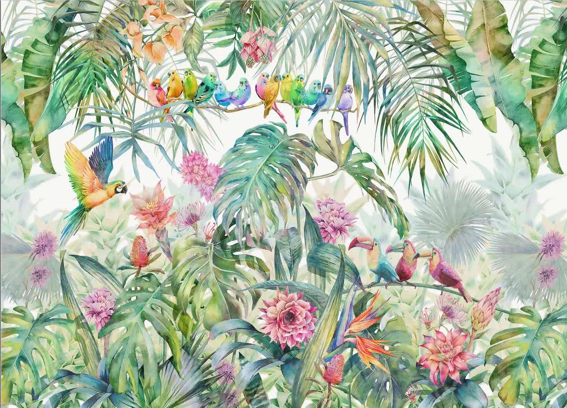Papier peint jungle avec perroquet motif