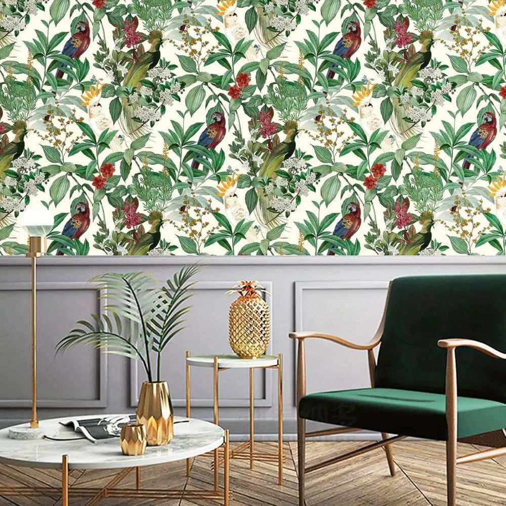 Papier peint perroquet blanc deco mural
