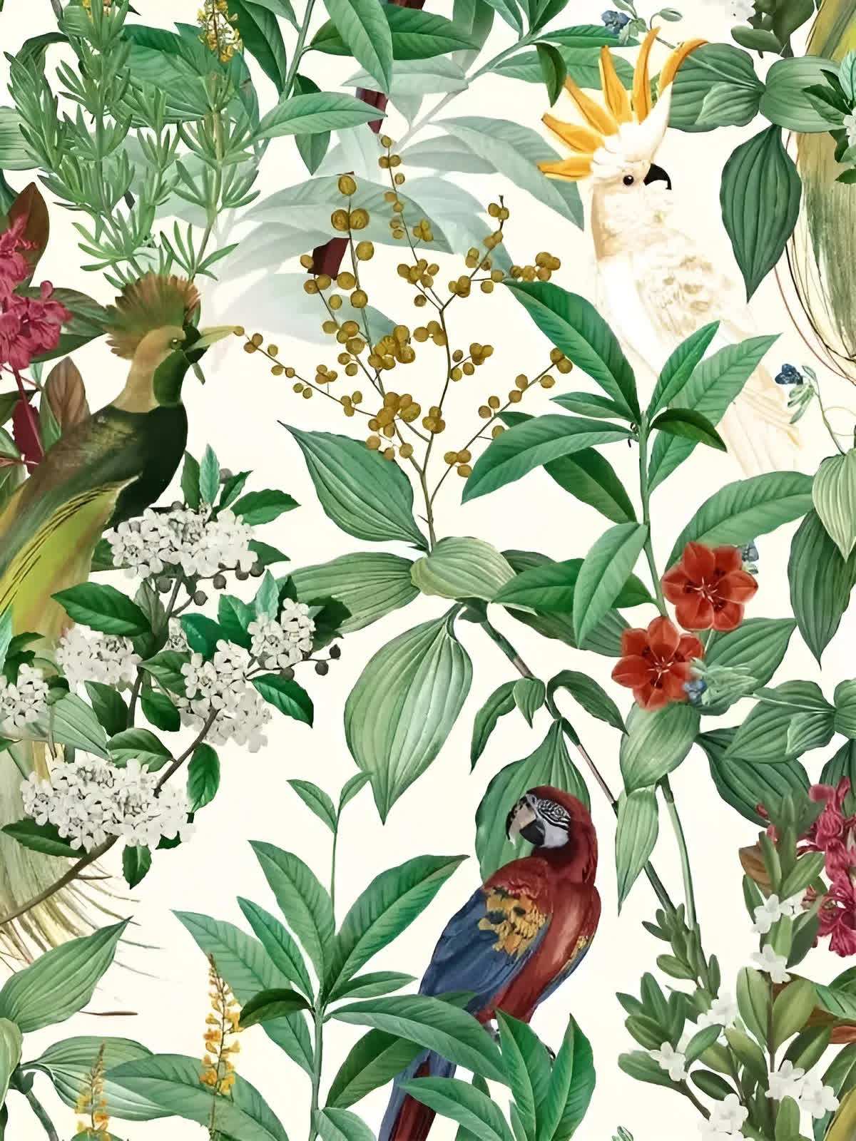 Papier peint perroquet blanc motif