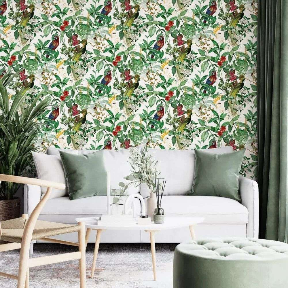 Papier peint perroquet blanc