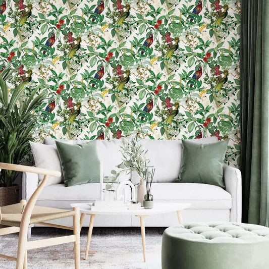 Papier peint perroquet blanc