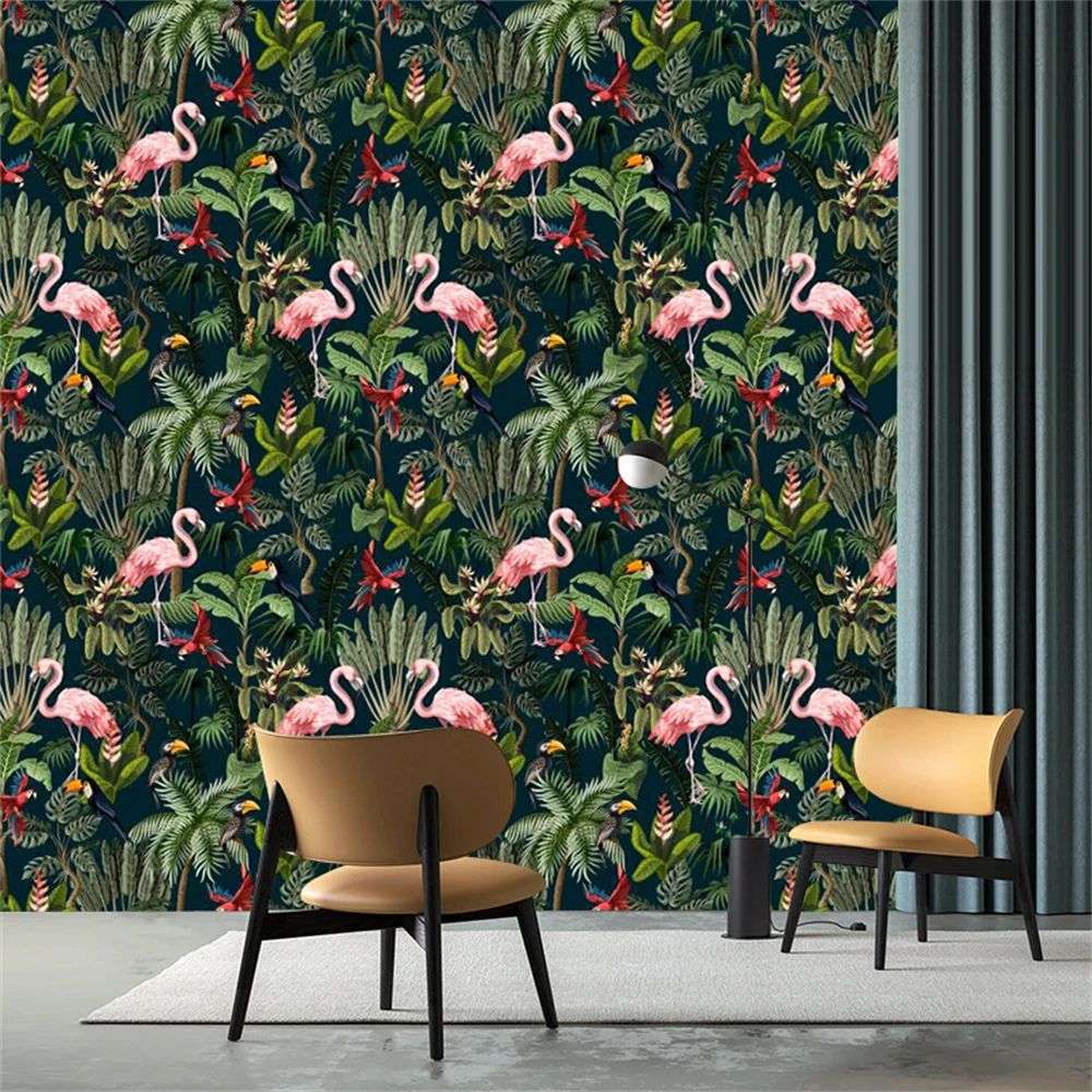 Papier peint tropical flamant rose