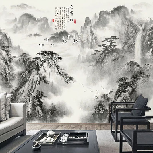 Papier Peint Japonais Noir Et Blanc salon