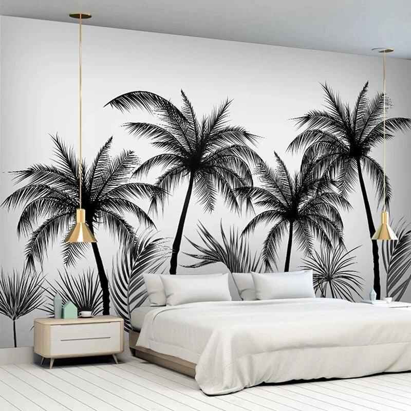 Papier Peint Palmier Noir Et Blanc decoration chambre