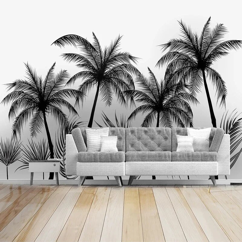 Papier Peint Palmier Noir Et Blanc decoration salon
