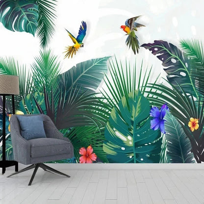 Papier peint 3D jungle avec perroquet