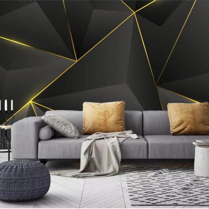 Papier peint 3d noir et or