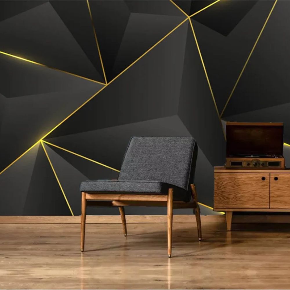 Papier peint 3d noir et or deco mural