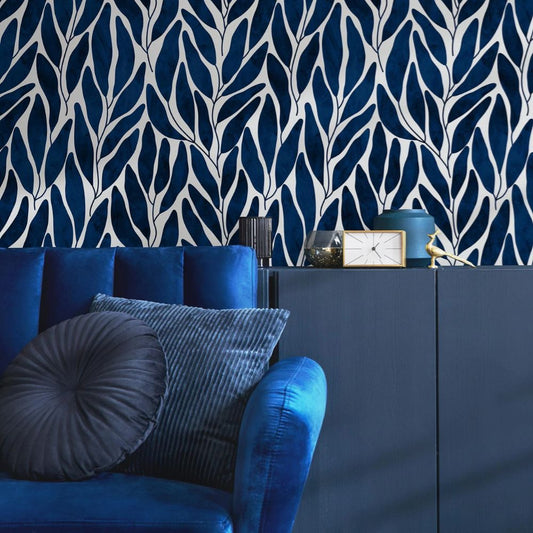 Papier peint algues bleu marine
