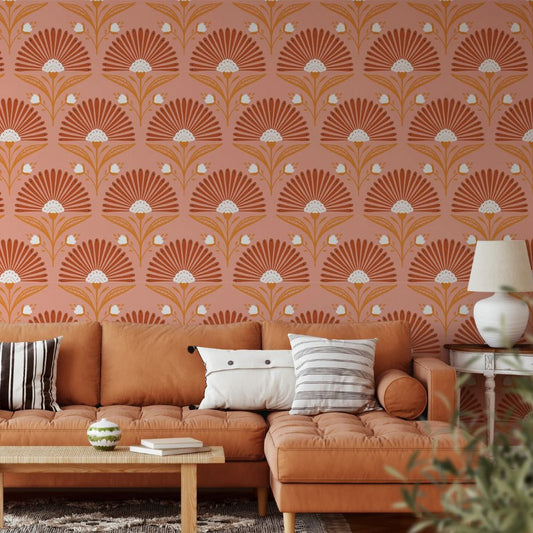 Papier peint art déco terracotta