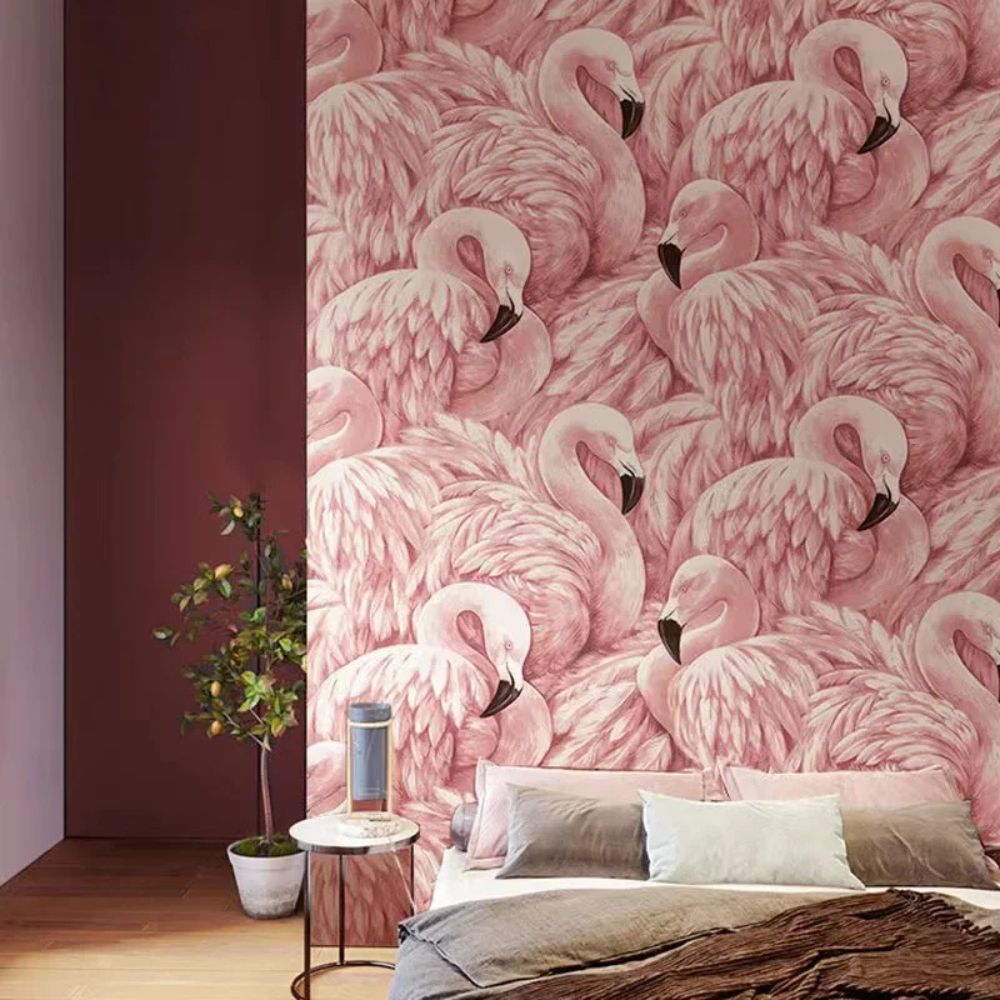 Papier peint avec flamant rose