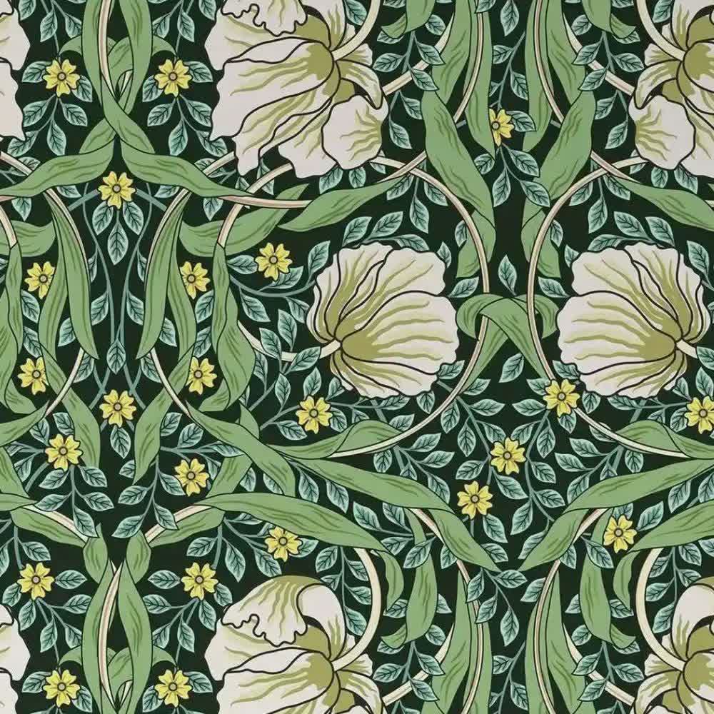 Papier peint botanique anglais William Morris feuillage vert motif