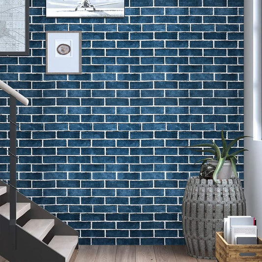 Papier peint brique bleu